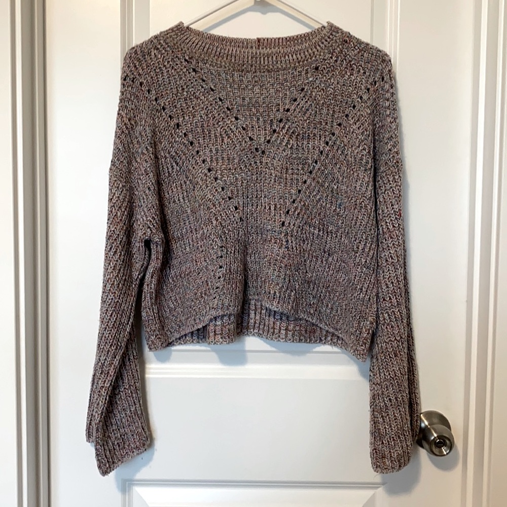 a.n.a Confetti / Multicolored Cropped Sweater with Bell Sleeves